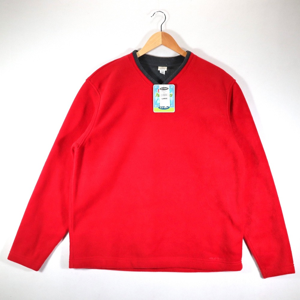 Old Navy Performance Fleece Pullover Mens Large Red V-Neck Solid Casual Layering
